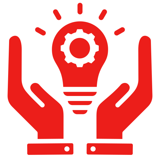 Red lightbulb and hands graphic