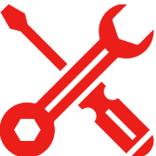 Red wrench and screwdriver crossed icon.