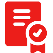 Red document icon with approval checkmark.