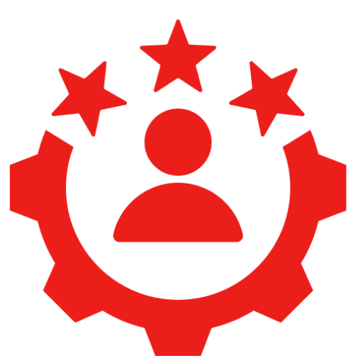 Symbolic gear and person with stars design
